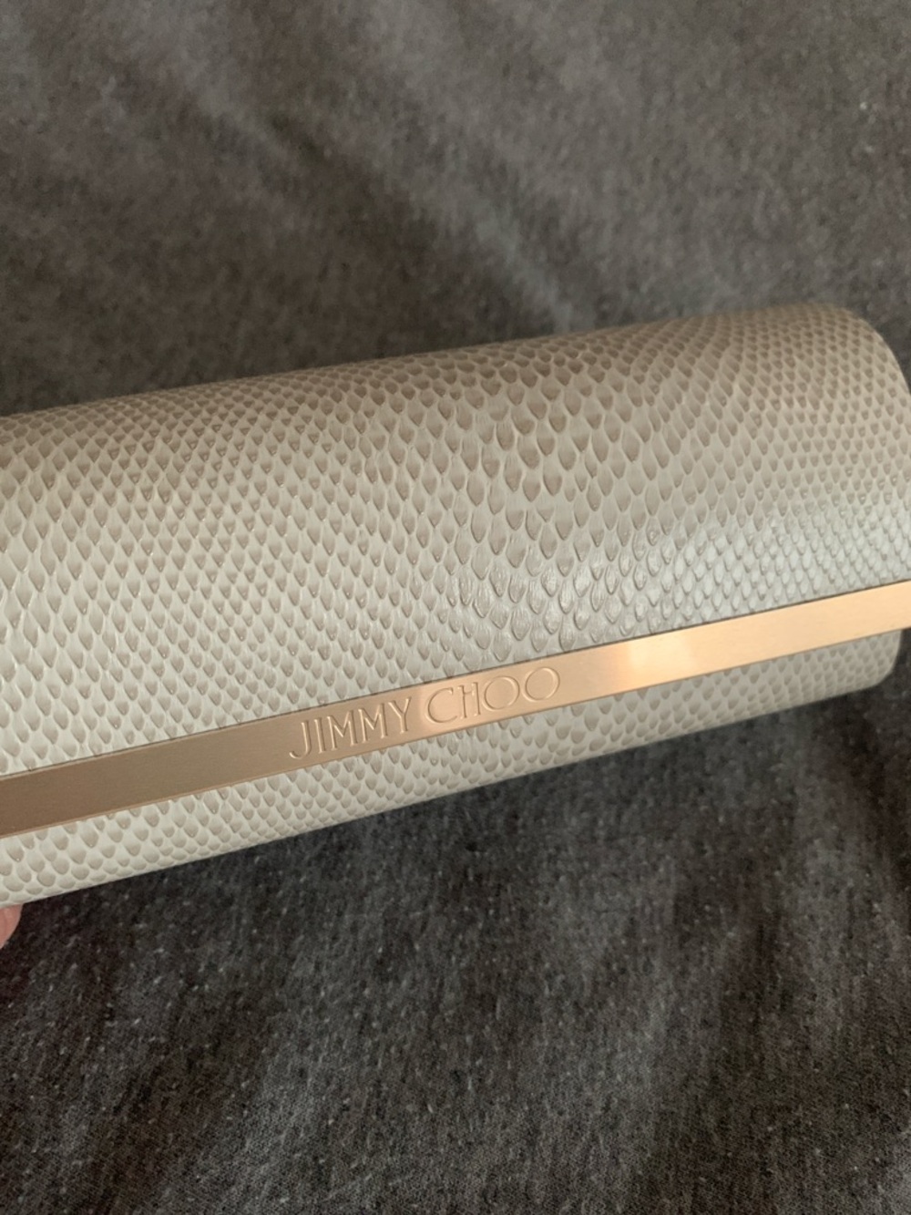 Jimmy Choo Cream Snake-Embossed eyeglass case with Gold Accent